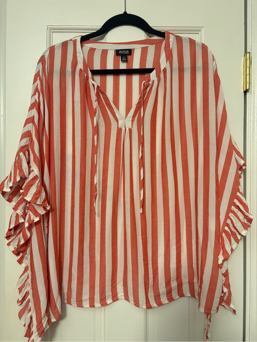 a.n.a Coral and White Striped Peasant Tunic